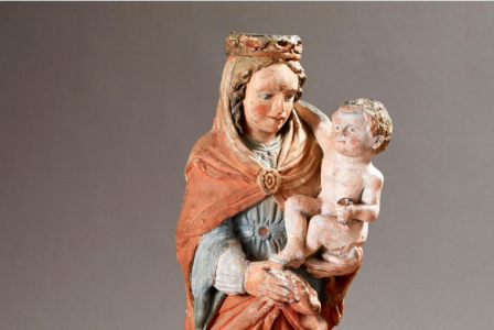 Ecole lorraine du XIVème siècle       :  Vierge à l'Enfant tenant une rose