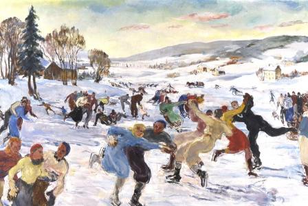 Adrienne JOUCLARD       :  Hiver, patineurs au bassin du Doubs