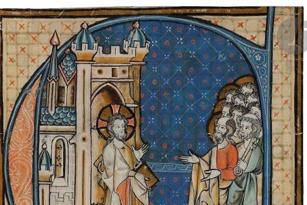 ECOLE LORRAINE du XIVème siècle       :  Initiale "E" historiée
