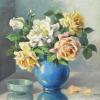 Robert BIACABE  &quot;Roses dans un vase bleu&quot;