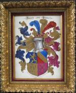 Honorine SCHWERTZLER       :   Plaque en porcelaine peinte d'un ecusson héraldique.