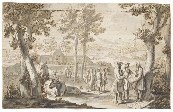 Attribué à Valentin Jamerai Duval       :  Leopold, Duke of Lorraine and his son François in the grounds of the Château de Lunéville 