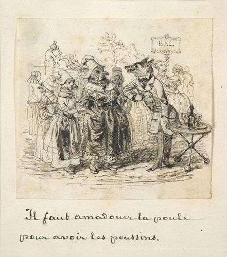 Jean-Jacques-Isidore GRANDVILLE       :   Il faut amadouer la poule pour avoir les poussins