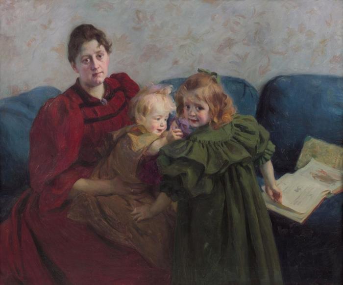 Victor-Emile  PROUVÉ       :           Portrait de Madame Meyer et de ses enfants