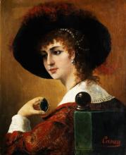 Emile Jean-Baptiste CARON  " Jeune femme tenant une broche"